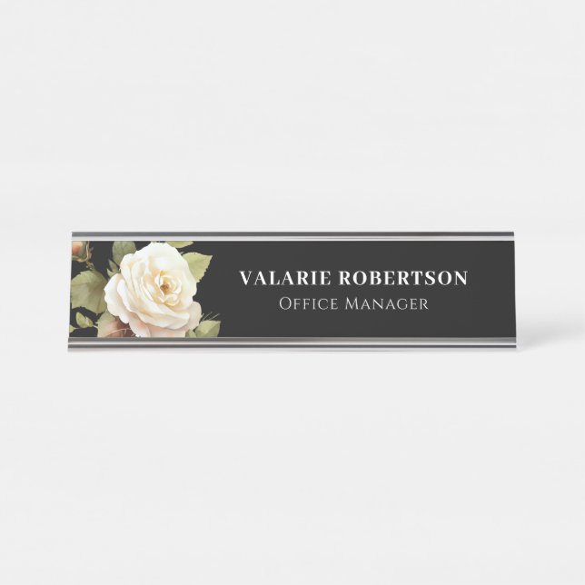 Watercolor Floral Roses Name Plate (Front)