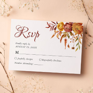 Watercolor Floral Rustic Fall Warm Autumn Wedding RSVP Card