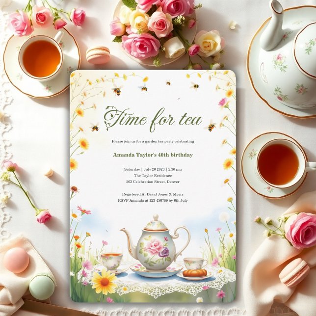 Watercolor Floral Rustic Garden Tea Party Birthday Invitation (Watercolor Floral Rustic Garden Tea Party Birthday Invitation)