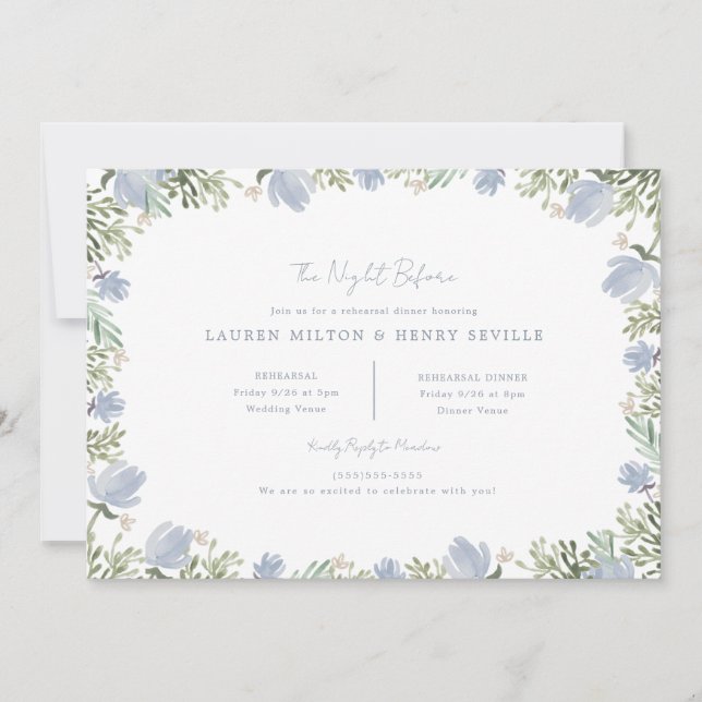 Watercolor Floral Rustic Wedding Rehearsal Invitation (Front)