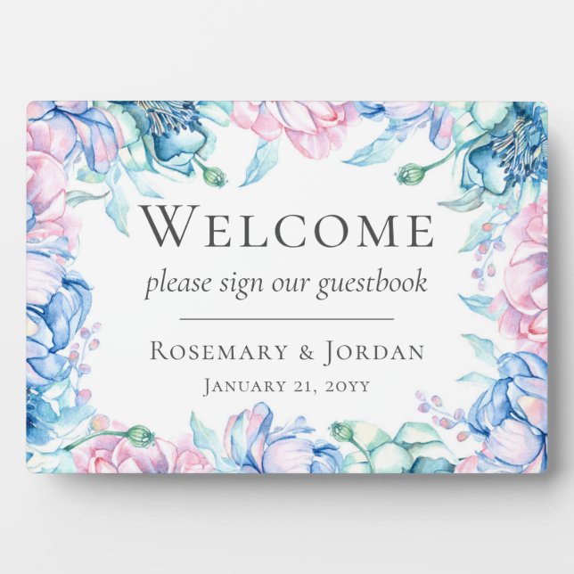 Watercolor Floral Rustic Welcome Wedding Guestbook Plaque (Front)