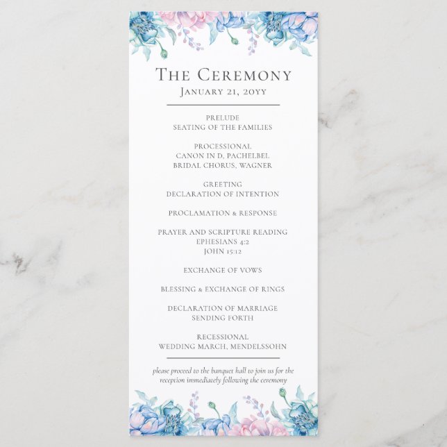 Watercolor Floral & Rustic Wood Farmhouse Wedding Program (Front)