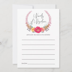 Watercolor Floral Safari Baby Shower Mom Advice Card