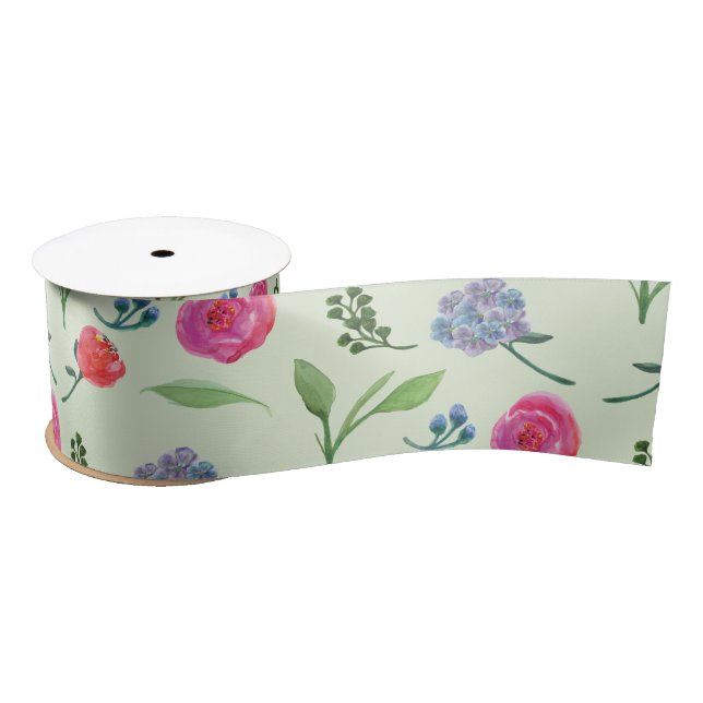 Watercolor Floral  Satin Ribbon (Spool)