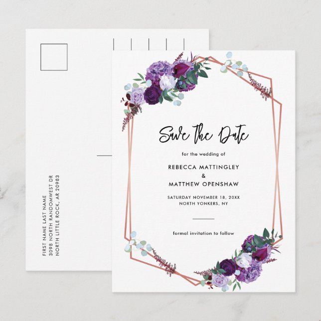 Watercolor Floral Save the Date Announcement Postcard (Front/Back)