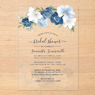Watercolor Floral Script Bridal Shower Acrylic Invitations