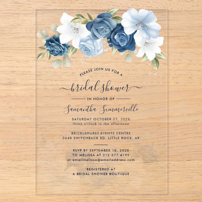Watercolor Floral Script Bridal Shower Acrylic Invitations (Front)