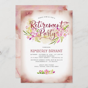 Watercolor Floral Script Elegant Retirement Party Invitation