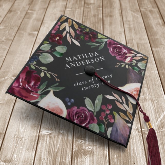 Watercolor floral + script graduation day cap topper (Creator Uploaded)