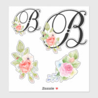 Watercolor Floral Script Monogram Letter B