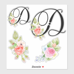 Watercolor Floral Script Monogram Letter D
