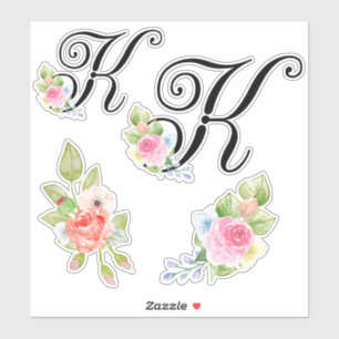 Watercolor Floral Script Monogram Letter K
