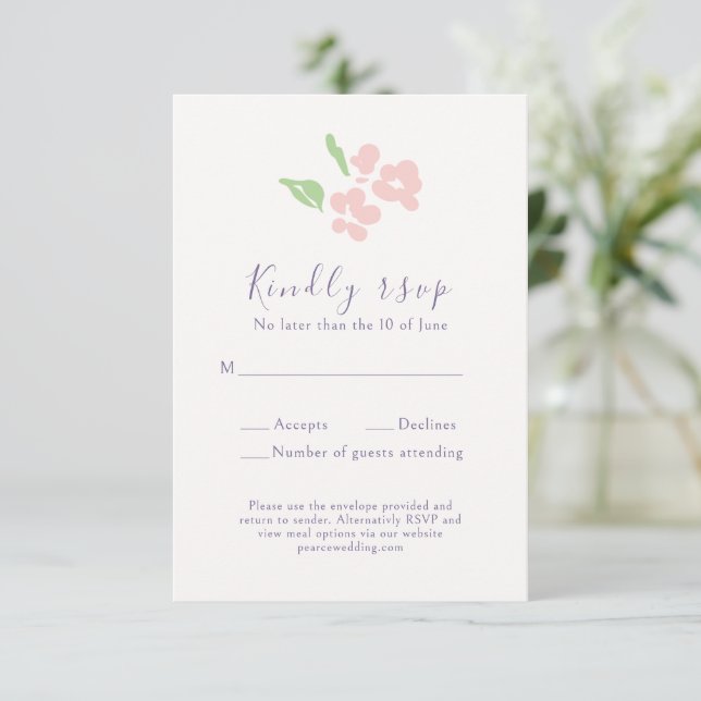 Watercolor Floral Script Wedding  RSVP Card (Standing Front)