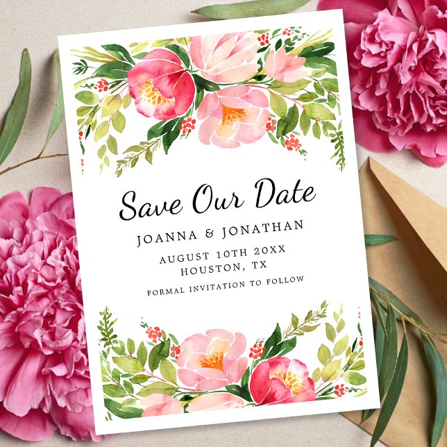Watercolor Floral Script Wedding Save The Date (Creator Uploaded)