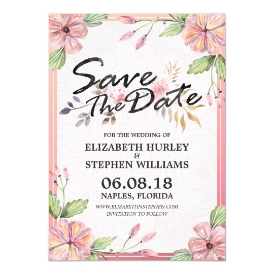 Watercolor Floral Script Wedding Save The Date Card