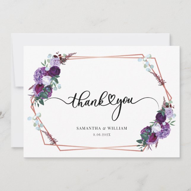 Watercolor Floral Script Wedding Thank You Card (Front)