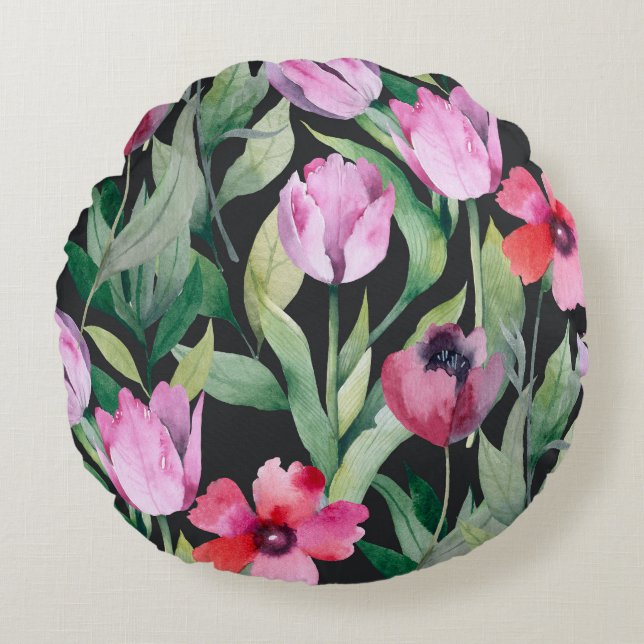 Watercolor floral, seamless beautiful pattern. round pillow (Front)