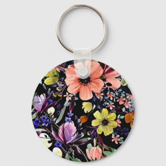 Watercolor Floral Seamless Garden Pattern Keychain