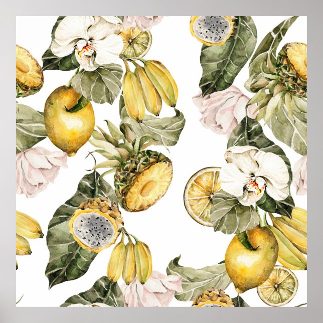 Watercolor floral seamless pattern. Hand painted l Poster (Front)