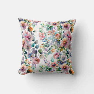 Watercolor Floral Seamless Pattern Throw Pillow