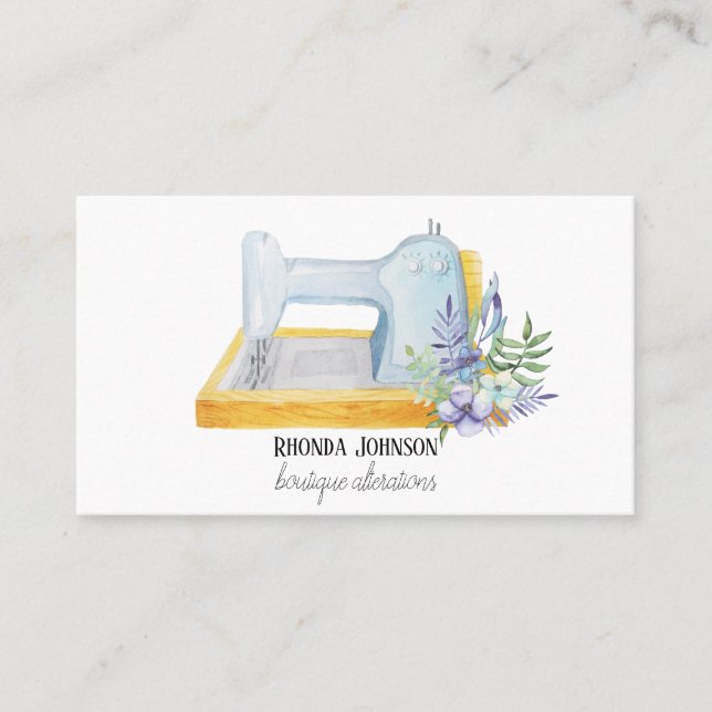 Watercolor Floral Seamstress Sewing Alteration Business Card (Front)