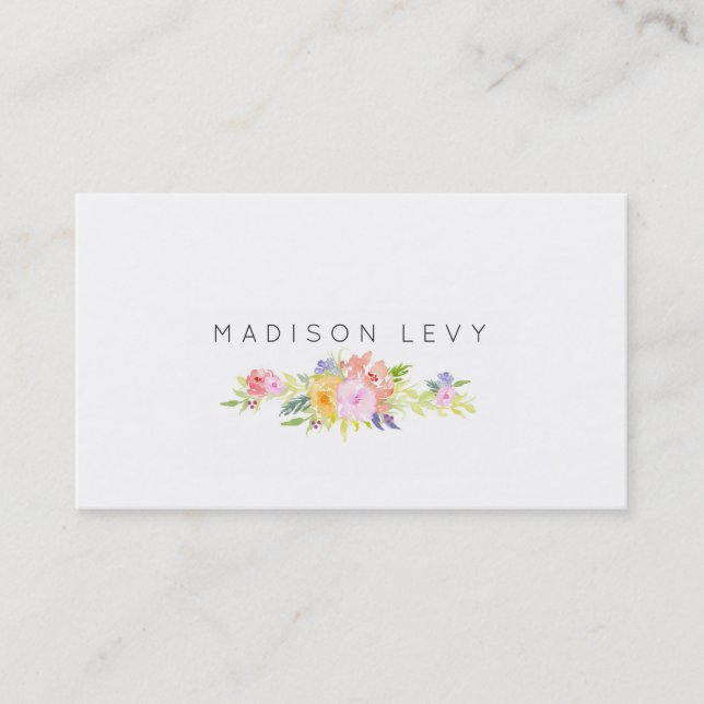 Watercolor Floral Simple Chic Business Cards (Front)