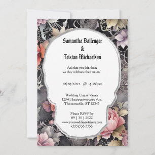 Watercolor Floral Skull Shape Modern Goth Wedding Invitation