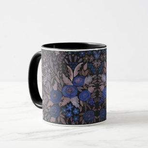 Watercolor floral small flowers navy roses brown l mug