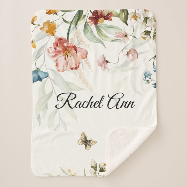 Watercolor Floral, Small Stroller Sherpa Blanket (Front)