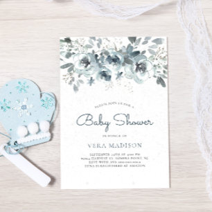 Watercolor Floral Snow Winter Baby Shower Invitation