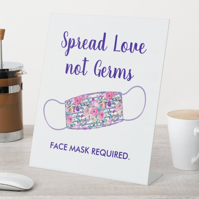 Watercolor Floral Social Distancing Wear Mask Pedestal Sign (In SItu)