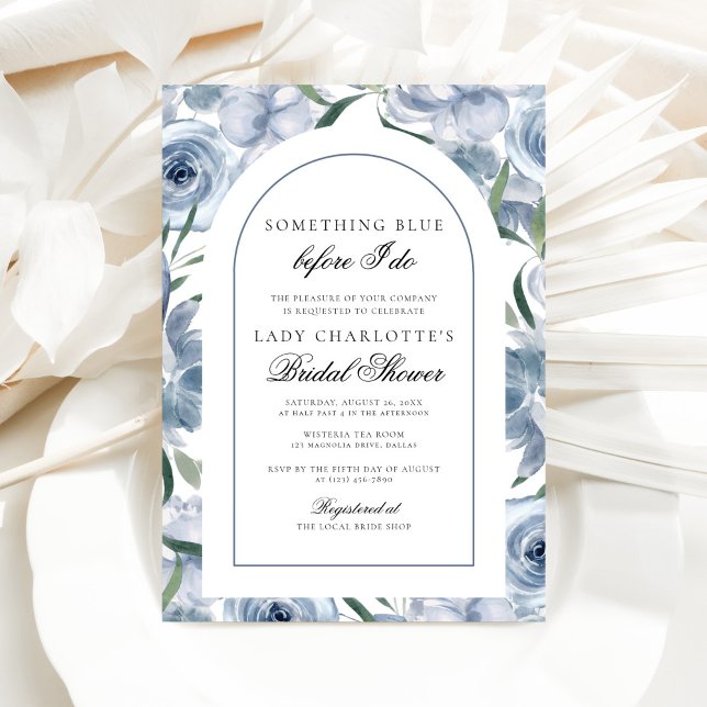 Watercolor Floral Something Blue Bridal Shower Invitation (Creator Uploaded)
