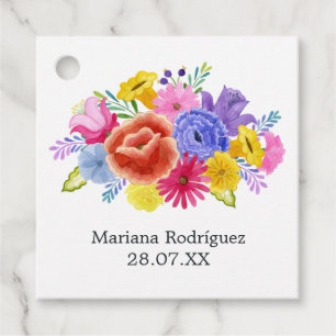 Watercolor Floral Spanish Fiesta Quinceañera Favour Tags