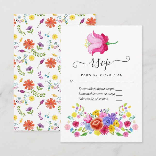 Watercolor Floral Spanish Fiesta Wedding RSVP Card (Front/Back)