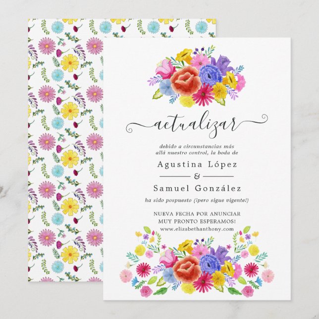 Watercolor Floral Spanish Fiesta Wedding Update Invitation (Front/Back)