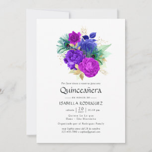Watercolor Floral Spanish Mardi Gras Quinceañera Invitation