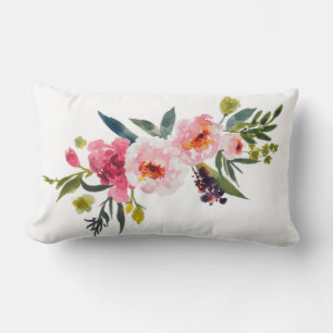 Watercolor Floral Spray Vintage Country Lumbar Pillow