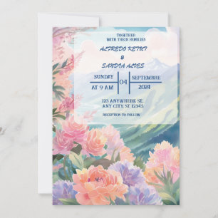 Watercolor Floral Spring Mountains Wedding Invita Invitation