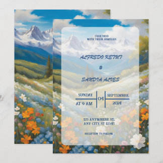 Watercolor Floral Spring Mountains Wedding Invitation