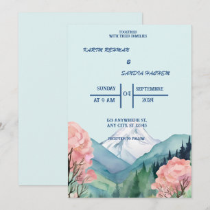 Watercolor Floral Spring Mountains Wedding Invitation