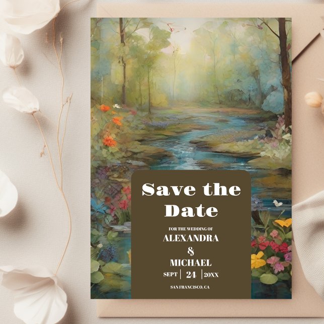 Watercolor Floral Spring Mountains Wedding  Save The Date (Creator Uploaded)