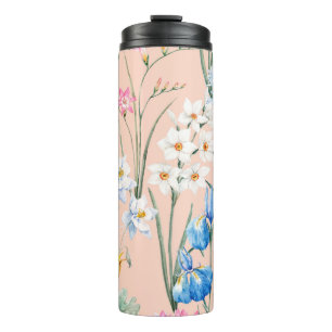 Watercolor floral spring pattern, botanical illust thermal tumbler