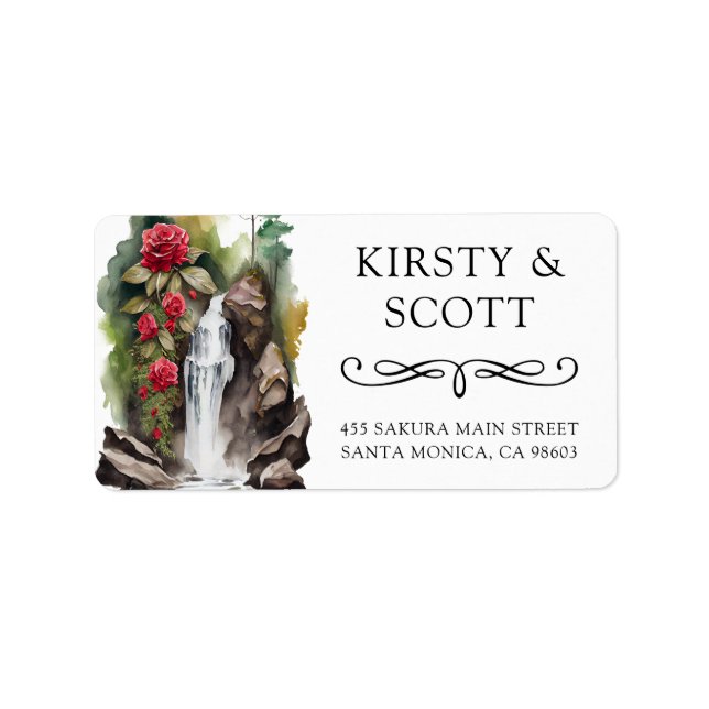 Watercolor Floral Spring Waterfall Wedding Address Label (Front)