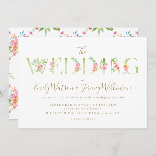 Watercolor Floral Spring Wedding Invitation (Front/Back)