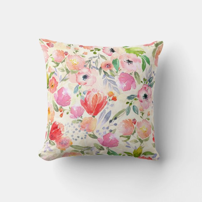 Watercolor Floral Sq Throw Pillow (Front)