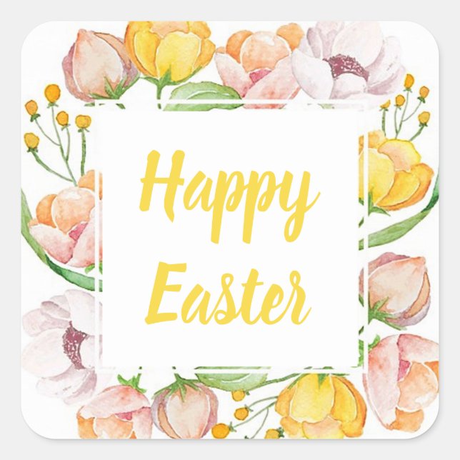 watercolor floral square sticker (Front)