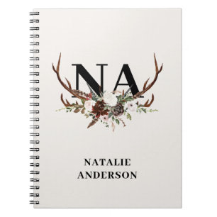 Watercolor floral stag antlers fall rustic  notebo notebook
