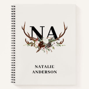 Watercolor floral stag antlers fall rustic  notebook