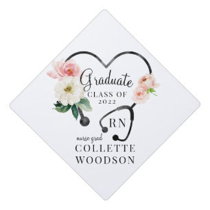 Watercolor Floral Stethoscope Nurse Graduation Cap Topper