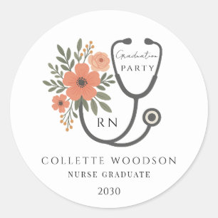 Watercolor Floral Stethoscope Nurse Graduation Classic Round Sticker